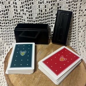 Vintage KEM Double Deck Bakelite Playing Card Holder w/ Playing Cards Red & Blue